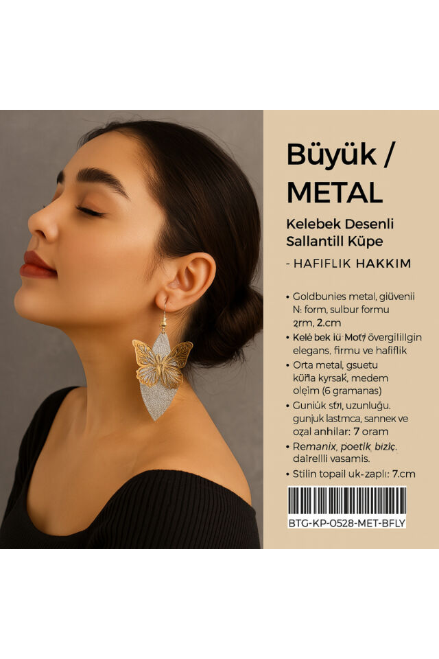 Büyük Metal Kelebek Desenli Sallantılı Küpe – Hafiflik Hakkım